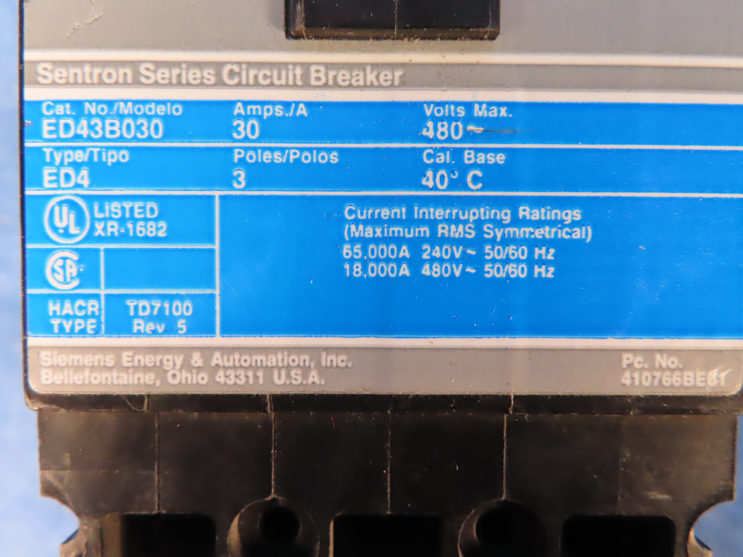 Siemens ITE ED43B030 3pole 30amp 480v circuit breaker ED type Warranty SALE