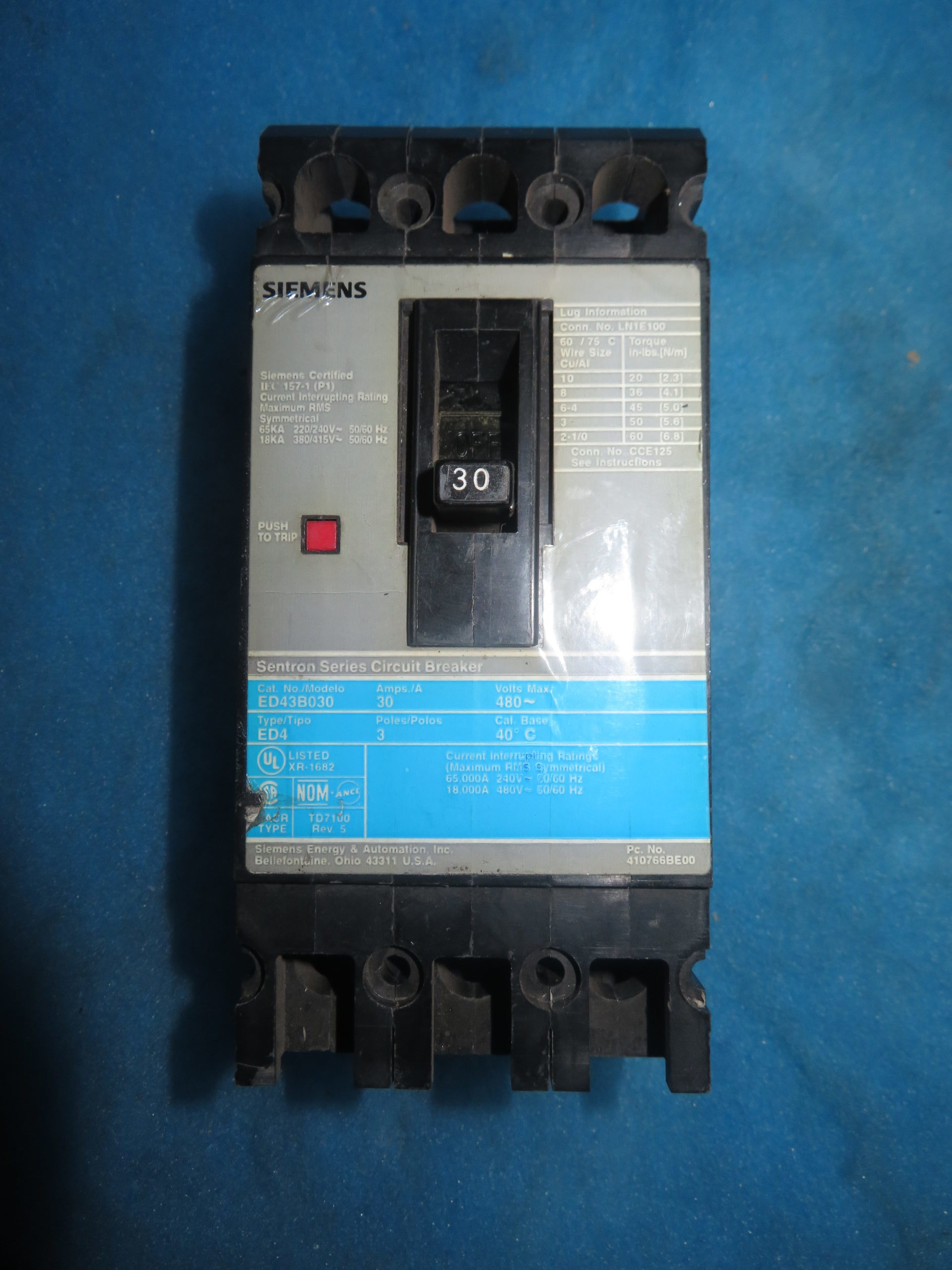 Siemens ITE ED43B030 3pole 30amp 480v circuit breaker ED type Warranty SALE