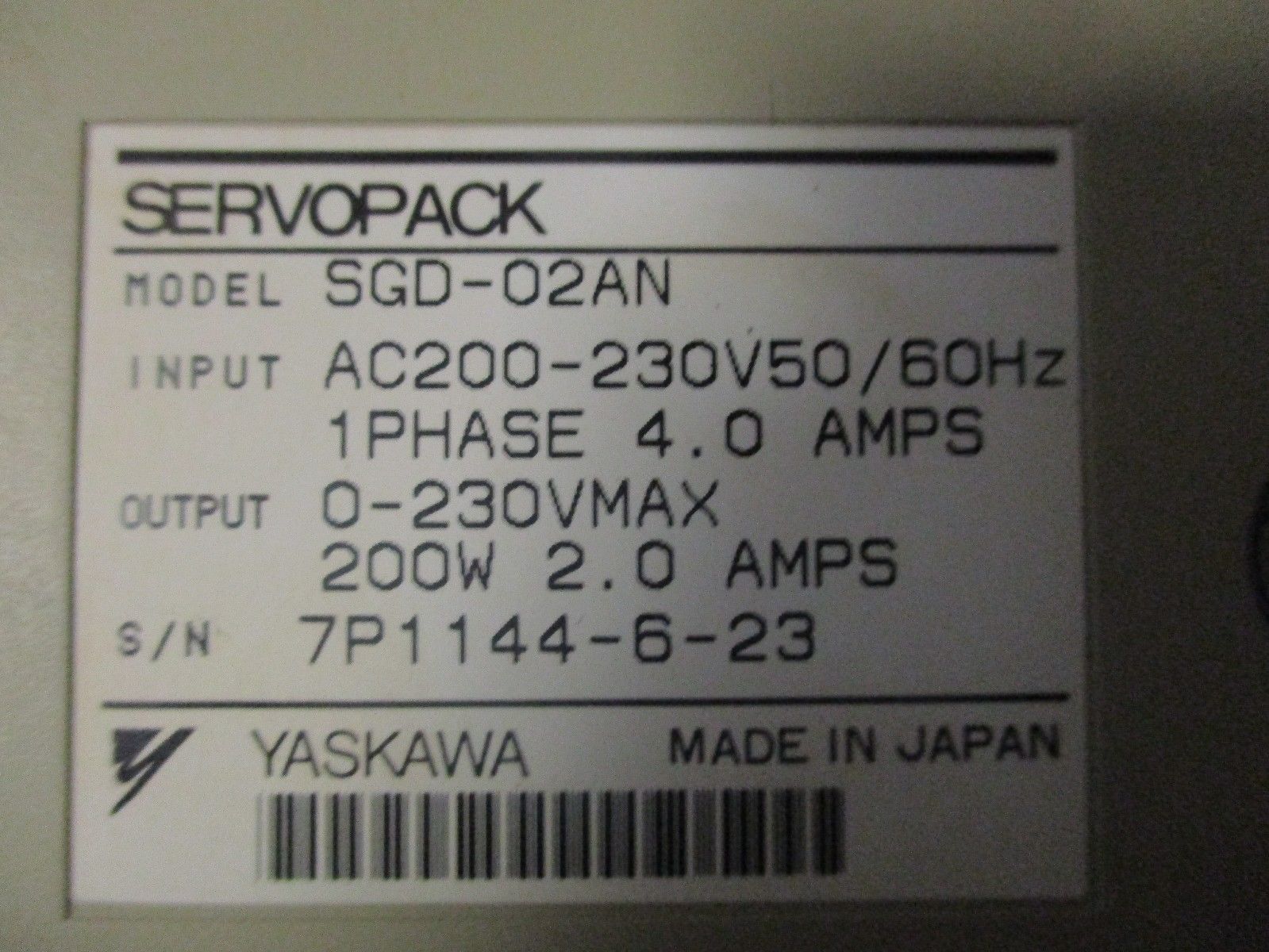 YASKAWA Old SIGMA1 Type SGD-02AN 200V 200W SERVOPACK DRV-I-529=2H13 